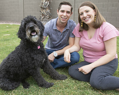 Picture of Primo Vet owners Casey & Nora Jones with their dog Cabo.